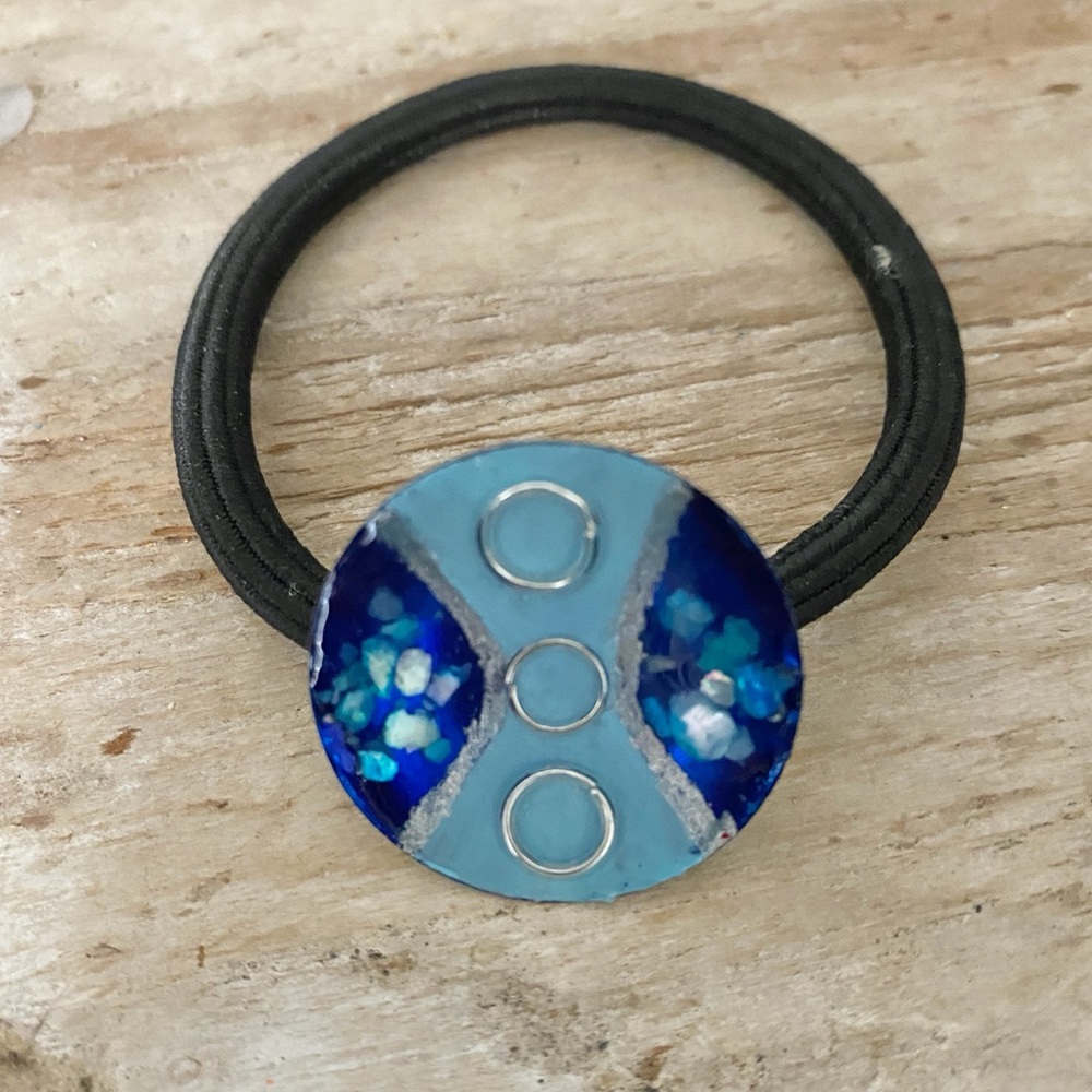 Handcrafted Hand Poured Mixed Media Carolina Blue Resin Ponytail Holder